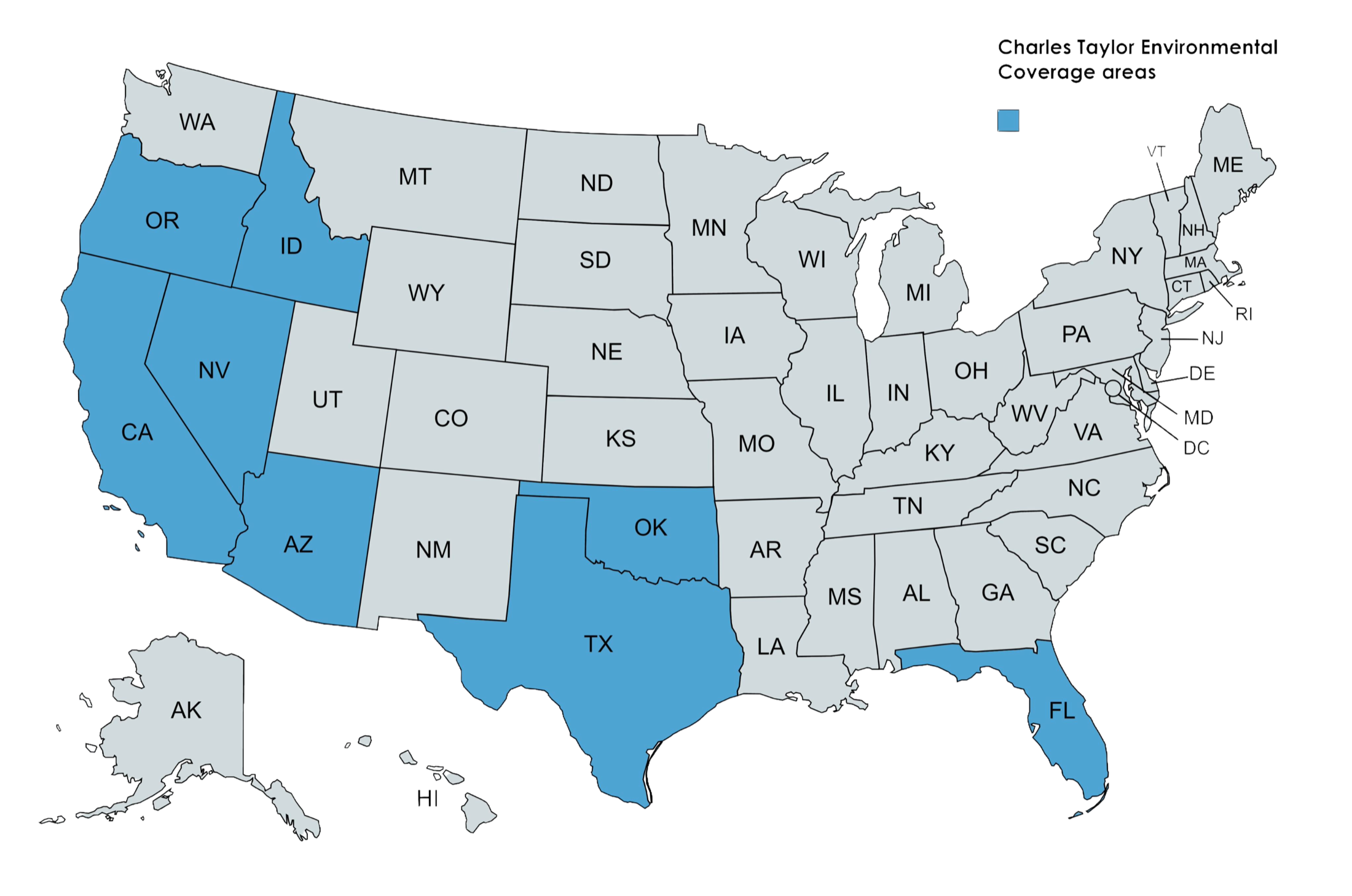Charles Taylor Environmental coverage map showing service areas